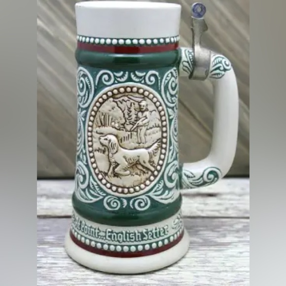 1978 Avon Handcrafted Beer Stein - Rainbow Trout & English Setter Design